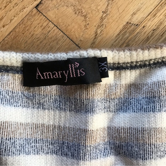 Amaryllis Soft Fleece Top Womens Plus Size 3X Tan Blue Long Sleeve V Neck Stripe - Picture 4 of 8